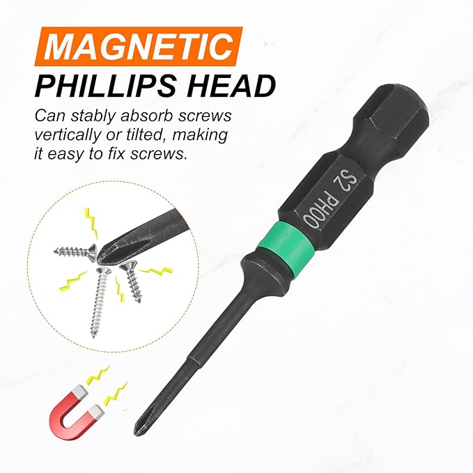 HARFINGTON #00 Impact Phillips Screwdriver Bit PH00 1/4" Hex Shank 2" (50mm) Length 0.08" Rod Magnetic Cross Head Drill Bits S2 Steel Industrial Screw Drivers for Impact Power Tools