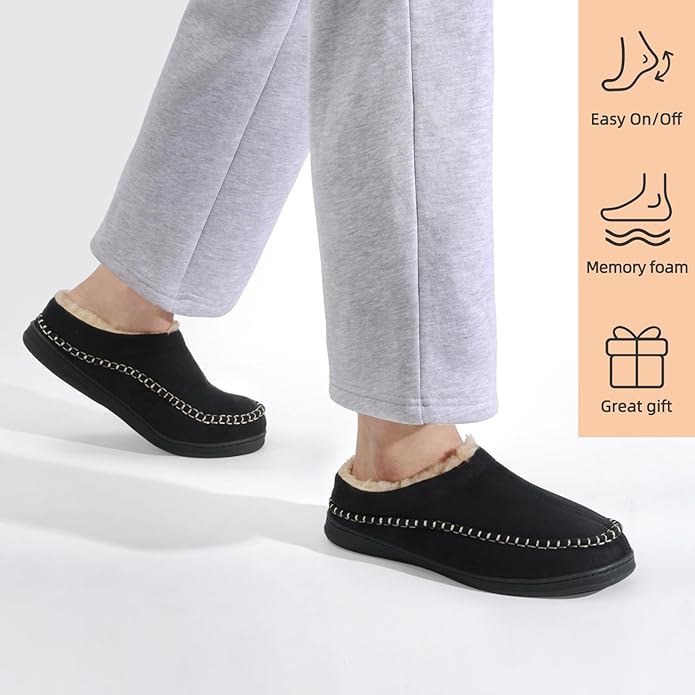 ATHMILE Mens House Shoes Fuzzy Warm Moccasin Memory Foam House Slippers for Men Cozy Winter Mens Slippers for Home Bedroom Indoor Outdoor