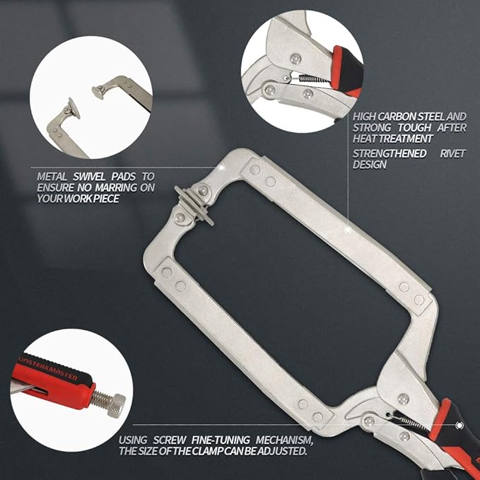 Monster & Master 18" C-clamp Locking Pliers with Swivel Pads, Heavy Duty C Clamp, Welding and Pocket Hole Joinery, 2-Piece