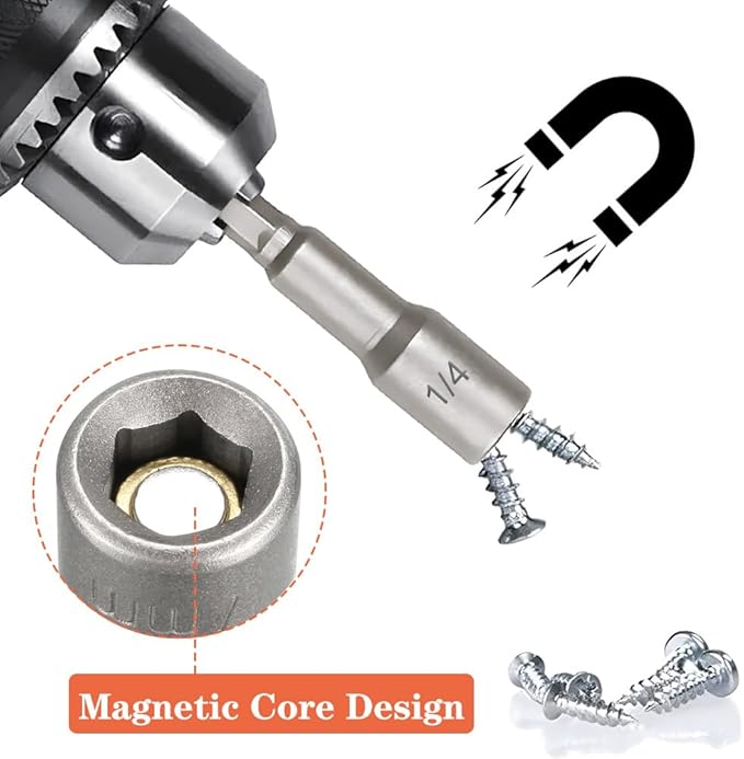 10pcs SAE 1/4??and 5/16??Magnetic Nut Driver Bit Set, 1/4 inch Driver Power Nut Setter Drill Bits for Impact Drill, Socket Adapter Hex Nut Driver Set, 65mm Length