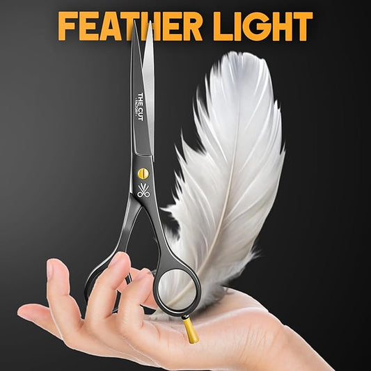 The Cut Factory짰 6.5??Matte Black Luxury Hair Scissors ??Ultra-Sharp High Carbon Steel Barber Shears for Men, Women & Kids ??Gift-Boxed with Leather Pouch ??Precision Cutting for Salon & Home