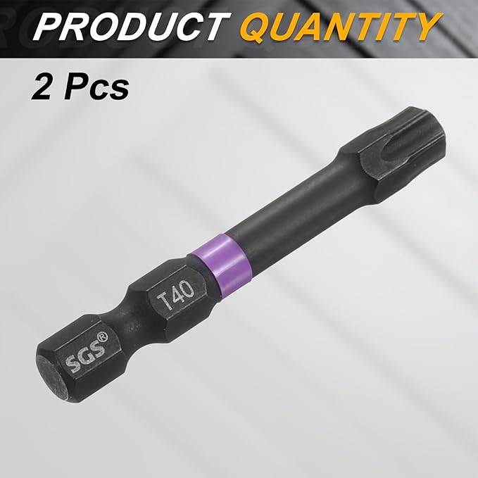 HARFINGTON 2pcs T40 Torx Head Impact Screwdriver Bits 1/4" Hex Shank 2" (50mm) Long Magnetic No Hole Tamper Proof 6 Point Star Screw Driver Drill Bits Phosphate S2 Steel Power Tools
