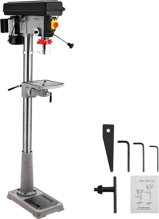 13 In Floor Drill Press, 7.5 Amp 120V Pure Copper Motor, 288-3084 Rpm Variable Speed Cast Iron Bench Drill Press, 0-45° Tilting Worktable, Tabletop Drilling Machine for Wood Metal