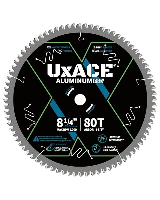 8-1/4-Inch 80-Tooth Circular Saw Blade, 5/8-Inch Arbor, Aluminum, Non-Ferrous Metal Cutting Blade, Carbide Tip, Thin Kerf, for Thin Aluminum, Plastic, Composite