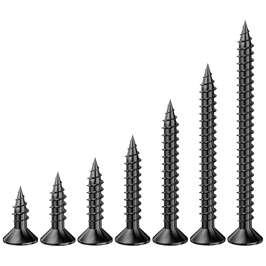 (200Pcs) #8x2 Black Wood Screw Quick Metal Self Tapping Flat Head