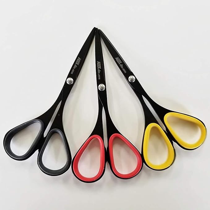 ALLEX Mini Black Scissors for Office 3.9" [Non-Stick], All Purpose Slim & Thin Low Profile Scissors, Made in JAPAN, All Metal Sharp Japanese Stainless Steel Blade with Non-Slip Soft Ring, Black Red