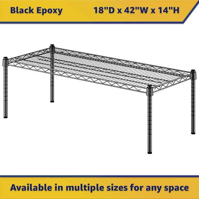 18" x 42" x 14" Black Epoxy Wire Storage Shelf, Dunnage Rack, Commercial 1 Tier Small Shelf