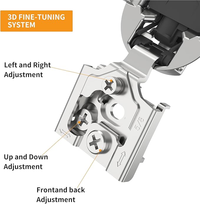 Chibery 8 Pack 5/8" Overlay 3D Soft Close Concealed Hinge for Face Frame Door, Smooth Slow Self Closing Hinges, Satin Nickel, Hidden 105째 Open Angle Stainless Steel Hinge for Kitchen Cabinet Door