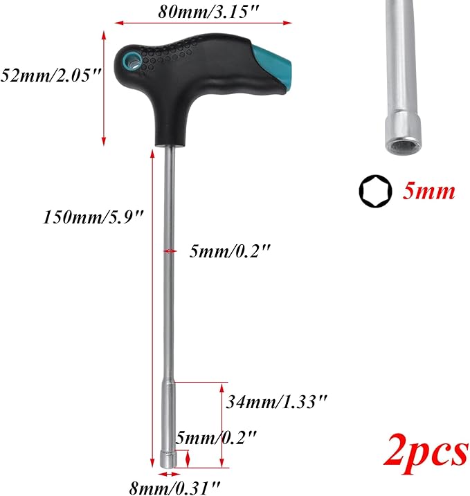 Antrader 5mm T-Handle Hex Nut Driver, Chrome Vanadium Steel Socket Wrench Screwdriver, Magnetic Tip Tightening and Loosening Tool with 5.9-Inch Shaft
