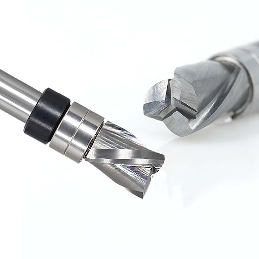 Flush Trim Router Bit 1/4 Shank, Down-Cut Carbide Head 3-Flute, 3/8" Diameter, 1/2" Cutting Length, Pattern Template Spiral Flush Trim Router Bit, for Grooves, Bottom Cleaning, Wood Trimming