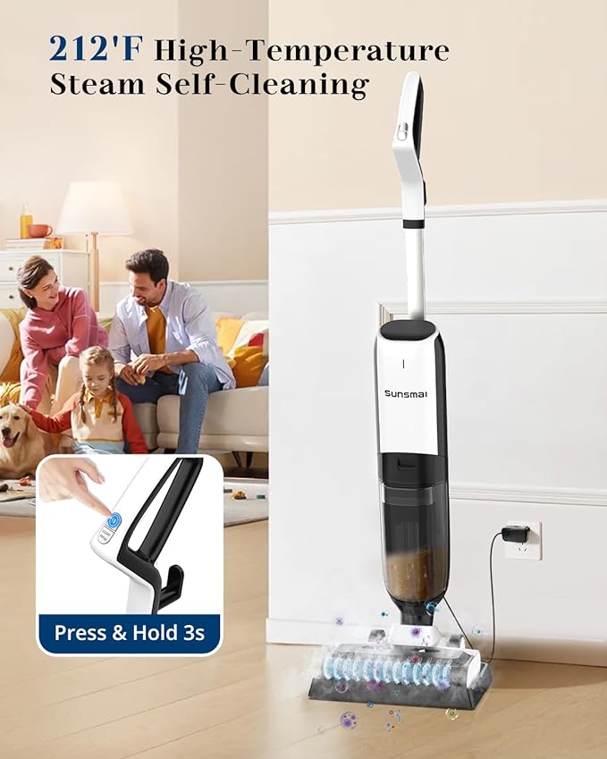 4-in-1 Steam Vacuum Mop Self-Cleaning Wet Dry Vacuum for Hardwood Floors Carpets 212째F High-Temperature Steam with LED Display