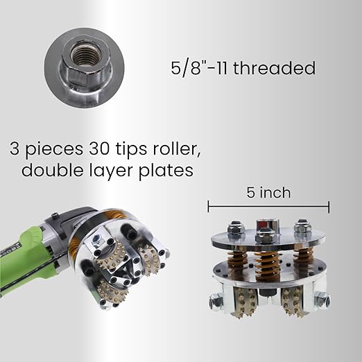 5 Inch Bush Hammer Disc for Coating Removal Stone Texturing, 3 Pieces 30 Tips Roller (5/8"-11 Threaded)