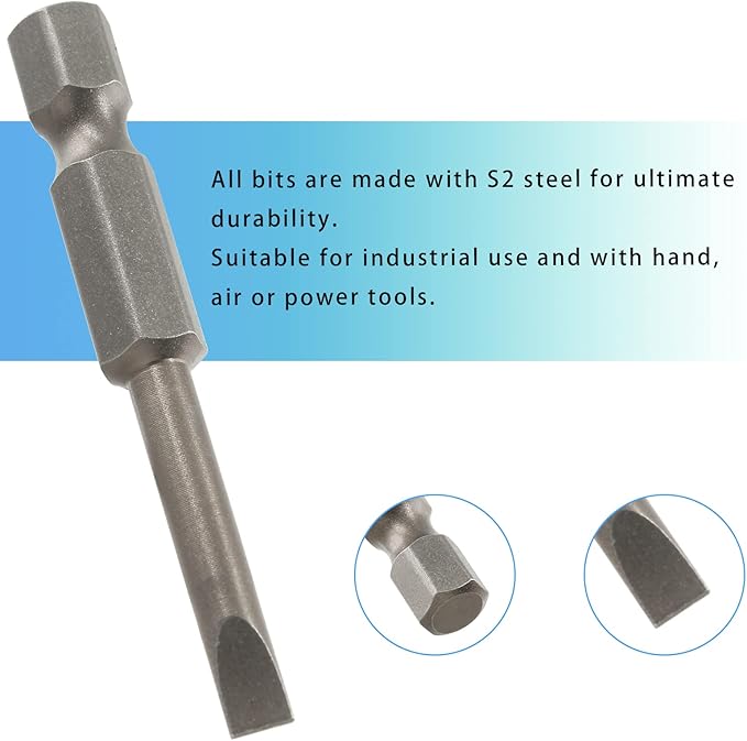10 Pcs SL4.5 Magnetic Slotted Screwdriver Bits S2 Steel Flat Head Screwdriver Bits with 1/4 Inch Hex Shank, 2 Inch Length