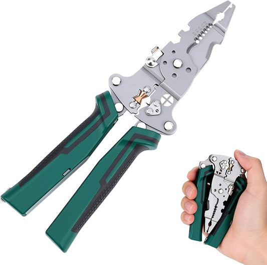 Multi-Function Foldable Wire Stripper, Multifunctional Professional Electrician's Pliers with Voltage Tester, 14-in-1 Wire Stripper & Tester for Stripping, Peeling, Cutting, Shearing