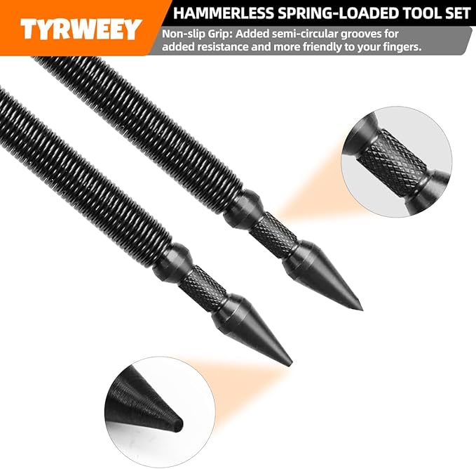 5-Piece Nail Setter Dual Head Nail Set & Dual Head Center Punch & Hinge Pin Remover Punch Set, Spring Loaded Center Hole Punch, Nail Setter Features 1/8-in, 3/32-in, 3/16-in, 1/16-in, 1/32-in