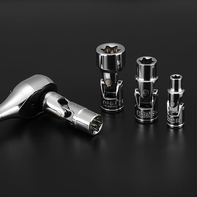 EMENTOL 13-Piece Universal Joint Star Socket Set, 3/8" (E4-E8) & 1/4"(E10-E24) Drive U-joint E Sockets, CR-V Steel