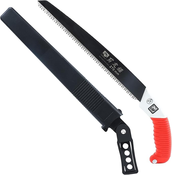 Medium Length japanese pull saw with Super Sharp Teeth,Thickened SK5 Steel,for Home Pruning, Logging, Landscaping,Three Sided Grinding,10.5"