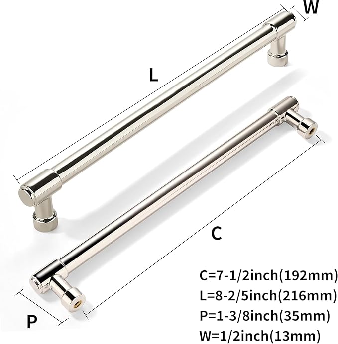khtumeware 2 Pack 7-1/2 Inch(192mm) Polished Nickel Cabinet Pulls Kitchen Cabinet Hardware for Cupboard Drawer Pulls Dresser Handle
