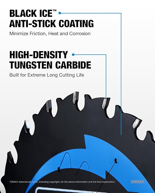 CRALY 6-1/2 Inch 24 Teeth Wood Cutting Framing Circular Saw Blade, 5/8 Inch Arbor, Carbide Tipped, Thin Kerf, Black Ice™ Coating, for Plywood, MDF, OSB, Laminated(C0624FR)