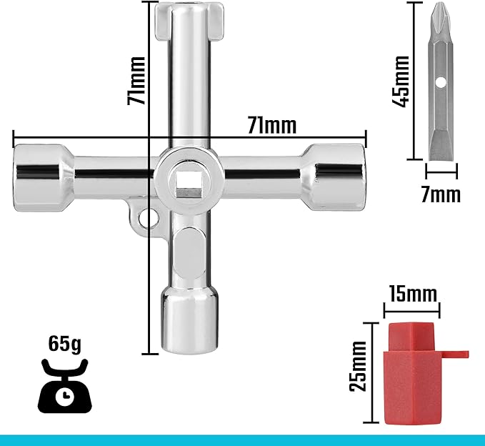 DURATECH 4 Way Sillcock Key with Bit, Multi-functional Water Key, Cross Key, 1-Pack, for Valve, Faucet, and Spigots