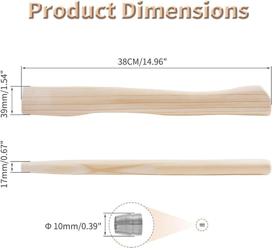 Premium Toon Wood Hammer Handle Replacement 38cm Long Wood Tool Handle,Ball Peen Hammer Handles with a Steel Wedges Suitable for Small Hammers or Axes with 39×17mm Tenons