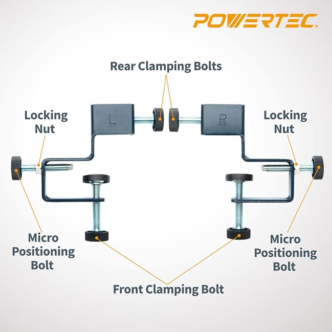 POWERTEC Drawer Front Installation Clamps, Adjustable Cabinet Face Clamp Set, Quick Mounting & Alignment Tool for Woodworking, 2 Pack - 71181