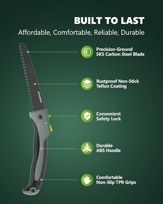 7 Inch Folding Hand Pruning Saw, Heavy Duty Foldable Camping Saw with 7??Hardened SK5 High Carbon Steel Blade Garden Folding Saw for Wood Cutting, Tree Trimming, Gardening, and Hunting