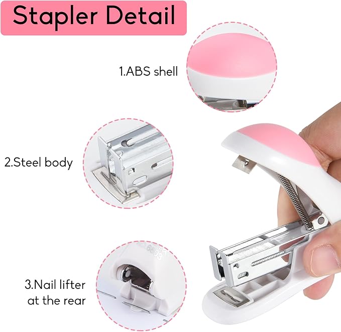 NEBURORA Mini Effortless Desktop Staplers with 400 Standard 24/6 Staples, 2-24 Sheet Capacity, Includes Built-in Staple Remover, Cute Stapler Gift for Student and Office Use, 3 Colors Options (Blue)