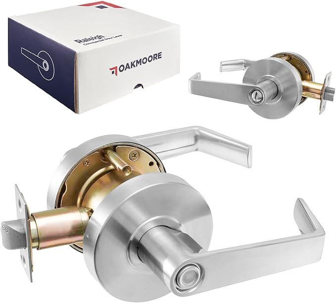 Heavy Duty Commercial Bathroom Door Handle with Lock | Privacy Commercial Door Locks | Grade 2 Restroom Lever | For Offices & Industrial Use | UL CUL & ADA ??Nickel Chrome Finish ??ANSI A156.2