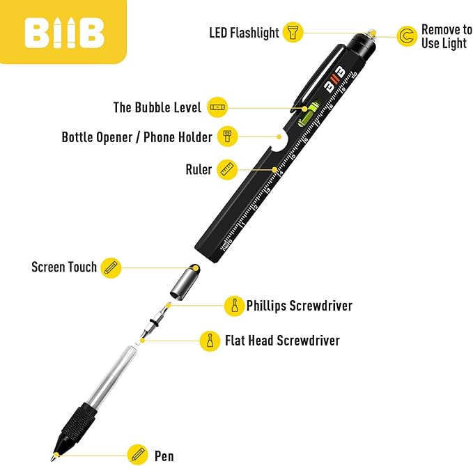 BIIB Gifts for Men, Stocking Stuffers for Men Teens Adults 9 in 1 Multitool Pen, Mens Christmas Gifts for Dad Him Husband, White Elephant Gifts for Adults, Cool Gadgets