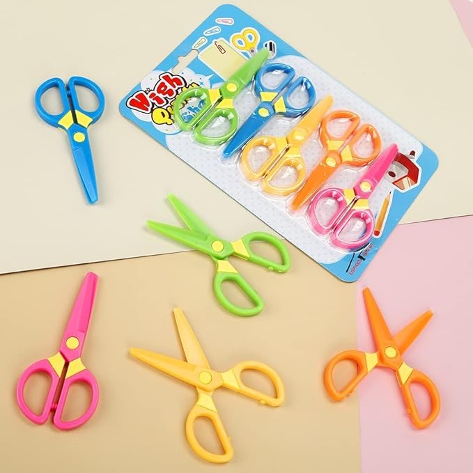 LOVESTOWN Kids Scissors, 5PCS Blunt Tip Toddlers Training Safety Scissor, Anti-Pinch Design, Hand-Eye Coordination Development, Playdough Tools Paper Cutting Activity, DIY Craft Supplies
