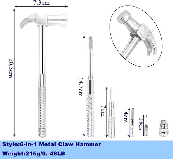Claw Hammers GooMood 6 in 1 Metal Hammer 【a reliable set of tools for basic home maintenance】Multifunctional Camping Hammer Set Screwdriver with Screwdriver Hammers Hand Tools
