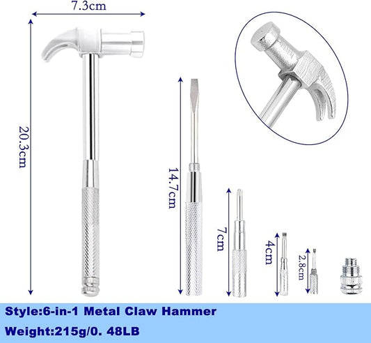 Claw Hammers GooMood 6 in 1 Metal Hammer 【a reliable set of tools for basic home maintenance】Multifunctional Camping Hammer Set Screwdriver with Screwdriver Hammers Hand Tools