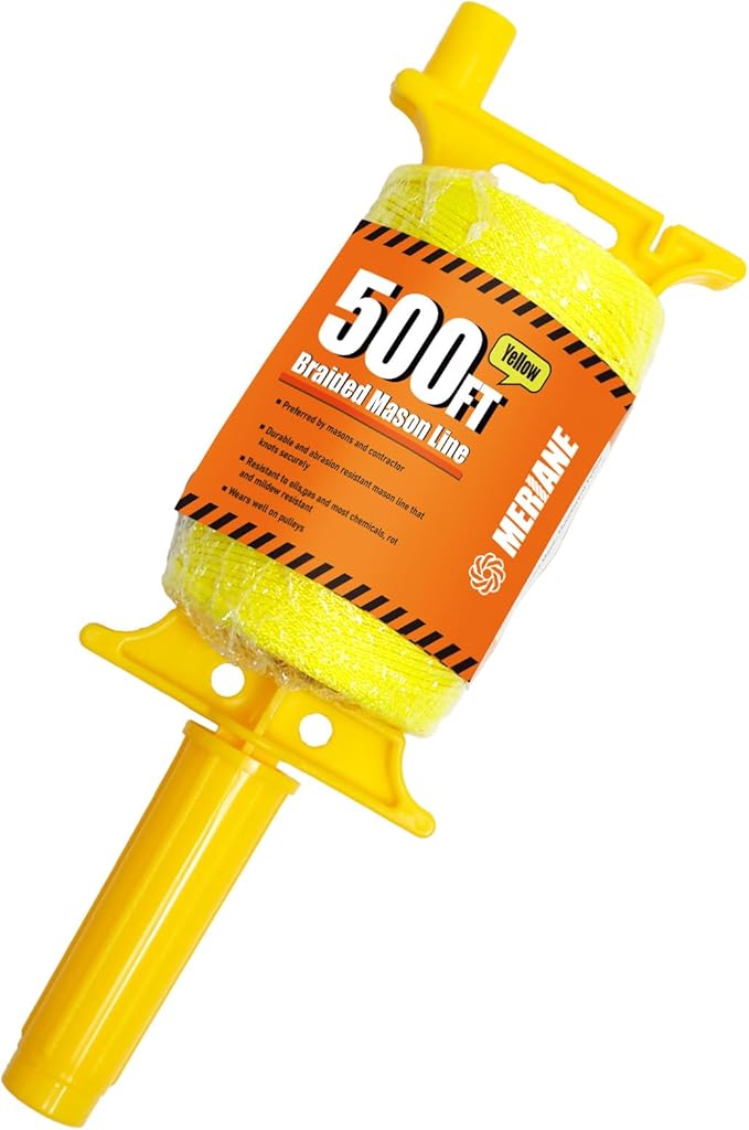 MERIANE 500FT Mason Line w/Reloadable Line Reel, 18# Braided Twine String for Masonry Job, Level Lines in Construction, Gardening, Fluorescent Yellow