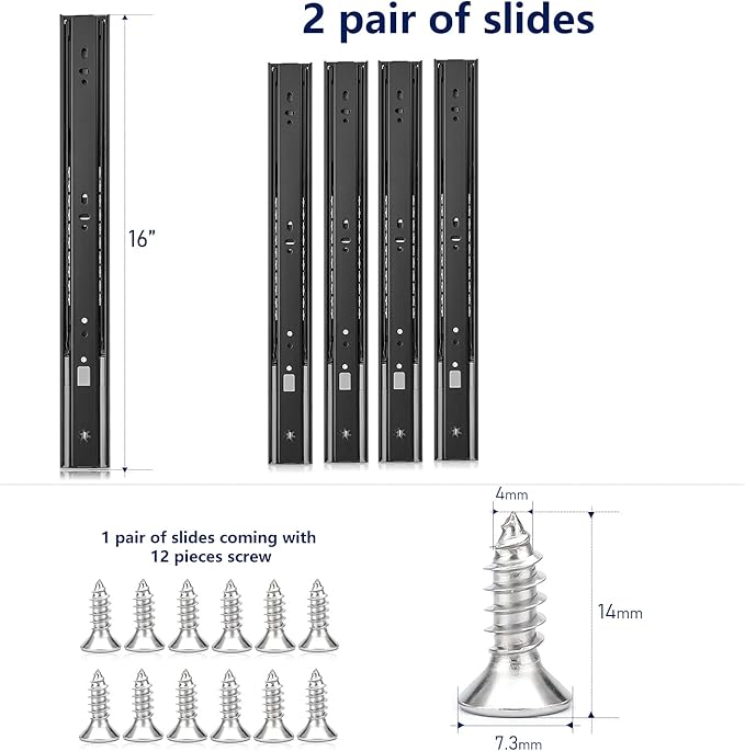 Ravinte 16 Inch Soft Close Drawer Slides 2 Pairs 4 Pack Black Full Extension Ball Bearing Drawer Glide Side Mount