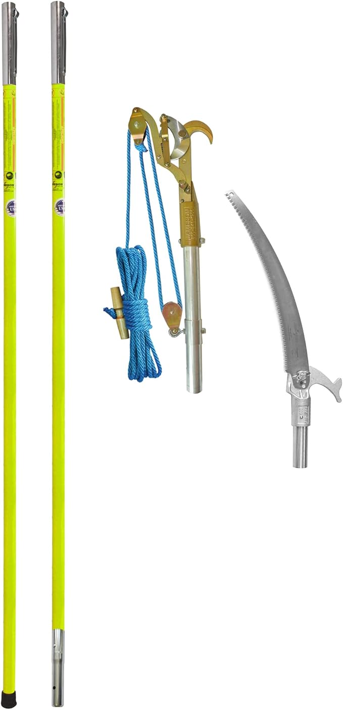 Jameson JE-Series Foam Core Complete Tree Trimming Kit – Arborist Line Clearance Set with Pruner, Rope, Saw Head, 16" Blade, Extension & Base Pole