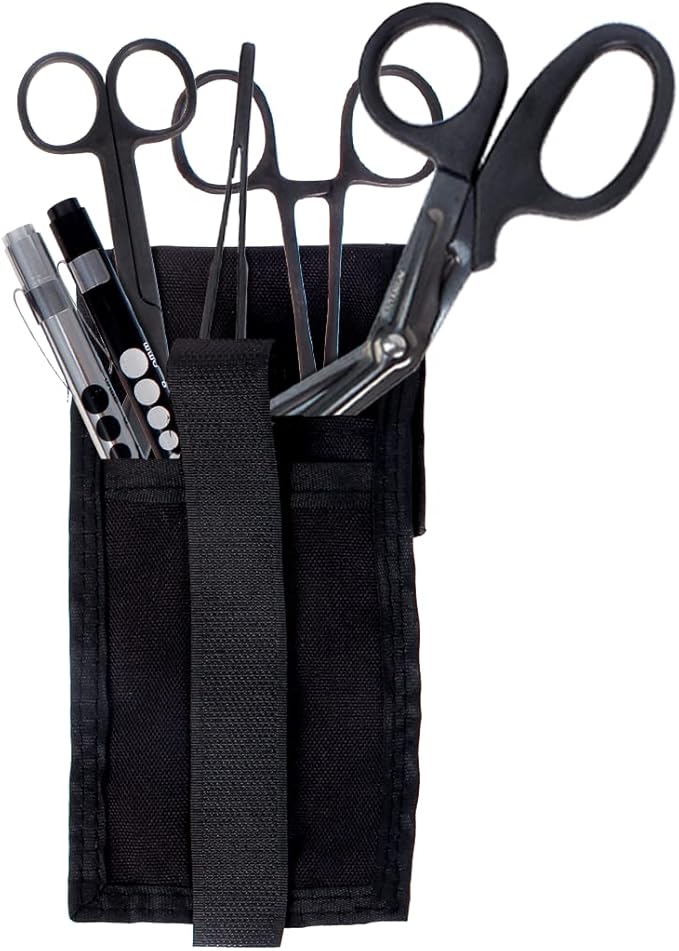 MediTac Premium First Aid Shears EMT Scissors Combo Pack (With Autoclavable 7-1/4" Titanium Bonded Shear) With Holster - Tactical Black