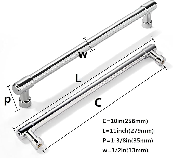khtumeware 6 Pack Polished Chrome Cabinet Pulls 10 Inch(256mm) Center to Center Kitchen Cabinet Hardware Heavy Duty Handles for Cabinets Pulls for Cabinets Dresser Pulls