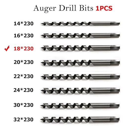 SagaSave 18 * 230mm Wood Auger Drill Bit, Ship Auger Long Drill Bit for Soft and Hard Wood, Plastic, Drywall and Composite Materials, 1Pcs