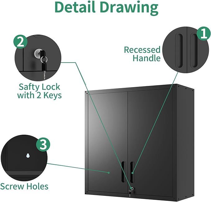 Metal Tool Cabinet,Garage Storage Cabinet System,Wall Cabinet & Locking Rolling Tool Cabinet with Doors and Adjustable Shelves,Steel Tool Cabinets for Home (5 Pcs-StyleC, Black)