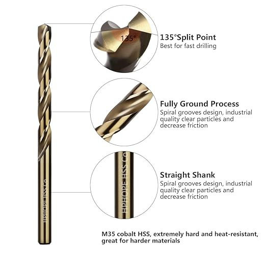 3/16 Inch HSS Twist Drill Bits 10Pcs, HPHOPE 3/16" Jobber Drill Bits Set, Straight Round Shank, Suitable for Drilling in Hard Metal, Stainless Steel, Cast Iron