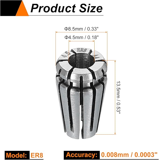 HARFINGTON Spring Collet Chuck ER8 4.5mm 65Mn Spring Steel Precision Router Collets for CNC Engraving Milling Lathe Tool