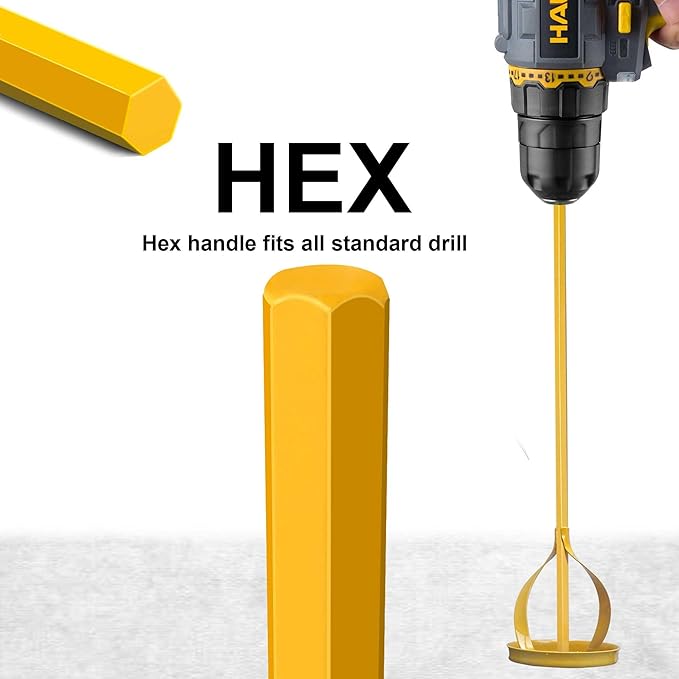 2Pc. Paint and Mud Mixer, Paint Stirrer for Drill in 1 to 5 Gallon Bucket, Suitable for all Standard Drill Bits, Hex Head Anti-slip, Easy Clean, Painting and Plastering Mixer Stirrer Tool