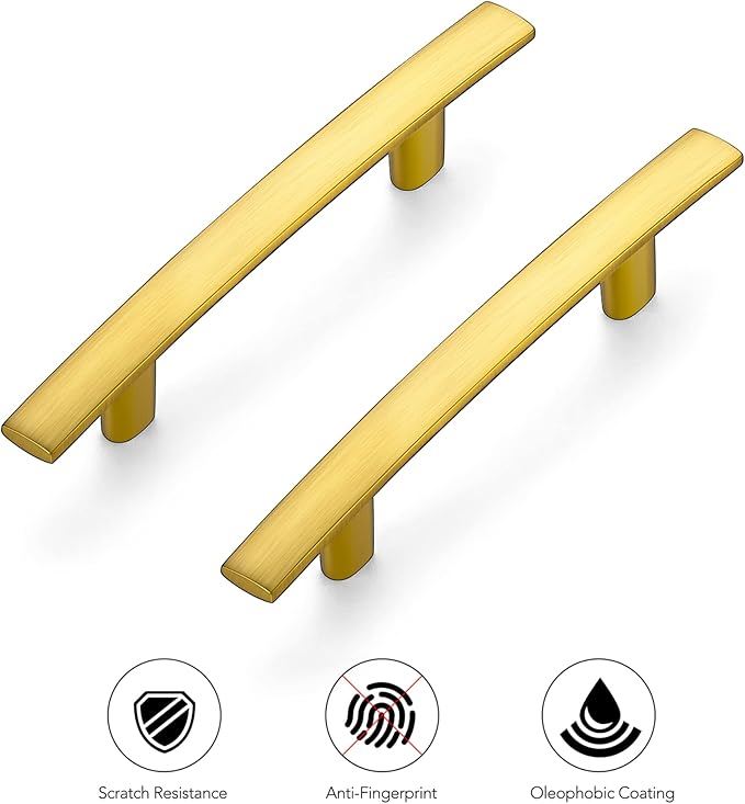 Ravinte 5-3/16 Inch Curved Cabinet Pulls Gold Kitchen Arch Cupboard Handles Zinc Alloy Cabinet Pulls 5-3/16" Length,3" Hole Center | 5 Pack