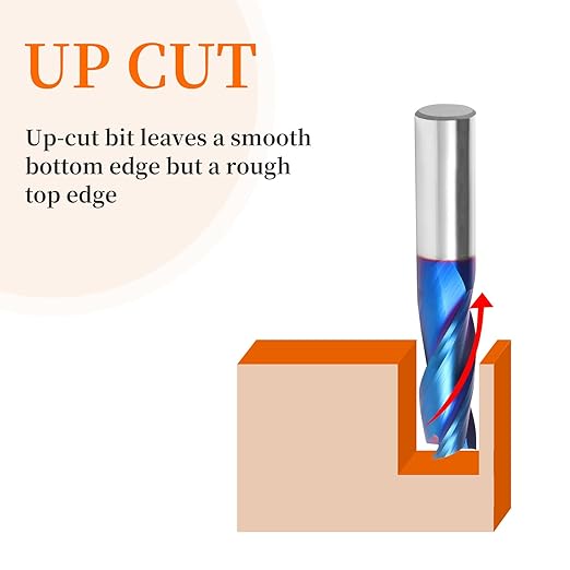 Upcut Spiral Router Bit 3-Flute with 1/2??Shank, 1/2??Cutting Diameter, 1-1/4??Cutting Length, Carbide CNC Router Bits End Mill for Wood Mortises Carving Engraving(3 Inch OVL)