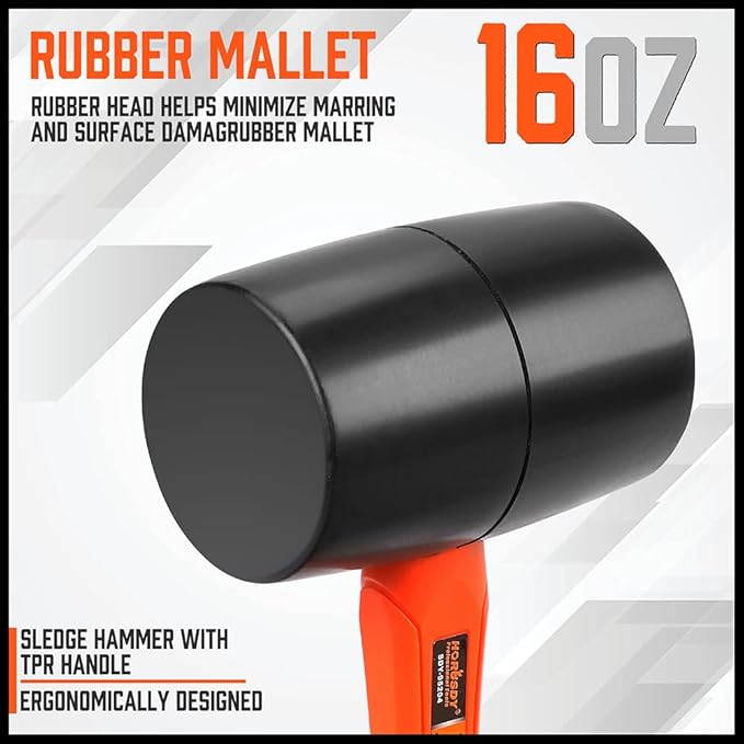HORUSDY 16 Oz Rubber Mallet Hammer, Fiberglass Rubber Mallet Handle