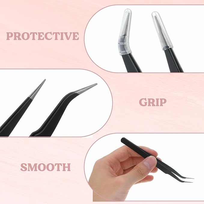 2 Pcs Sticker Tweezers Set, Stainless Steel Craft Tweezer Thin Lash Tweezers Portable Pointed Curved Tweezer for Women Men Making Jewelry Nail Crafts Industrial Electronics