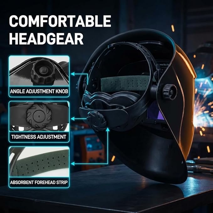WHA100 Auto Darkening Welding Helmet-CE EN175 Certification-Solar&Battery Power-4 Sensors，0.04ms Response Time-Optical grade 1/1/1/2-True Color Wide View Screen-Shade 8~12 for SMAW, MIG, TIG, GTAW