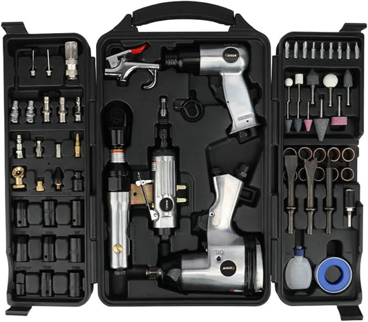 Hoteche 71-Piece Air Tool Kit | 1/2" Single-Hammer Air Impact Wrench (7000RPM), 1/2" Air Ratchet Wrench & Multiple Tools, Blow-Molded Case