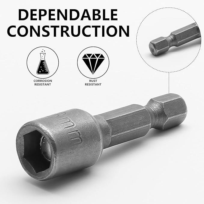 10 Pcs Quick-Change Power Nut Driver Set 5/16" (8mm) Hex Shank Magnetic Power Nut Setter Driver Bits